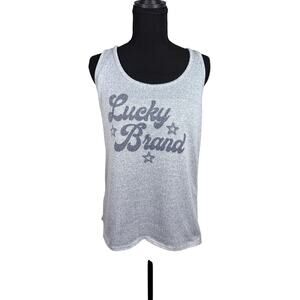 Lucky Brand Womens XL Gray Graphic Tank Top Stars Scoop Neck Stretch Sleeveless
